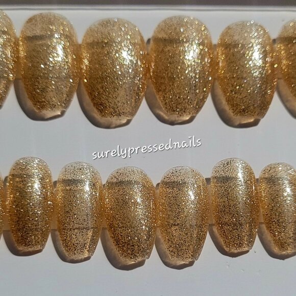 Gold Shimmer Short Coffin Press on Nails - Picture 3 of 3